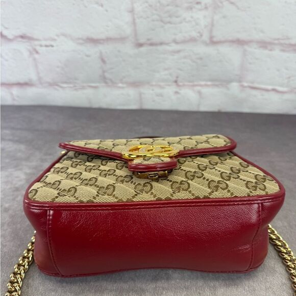 Gucci Marmont Matelasse Top Handle GG Khaki Red Shoulder Bag - Picture 5 of 13